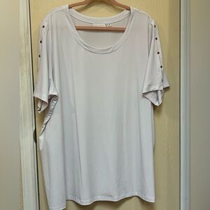 New Susan Graver White Short Sleeve Top with Button Detail